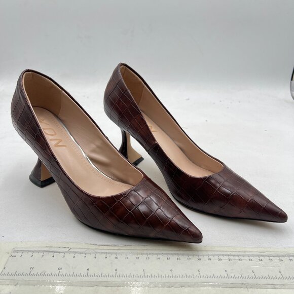 YDN Brown Alligator Pointed Toe Slip on Pumps Special High Heel Shoe for Lady - Picture 4 of 8